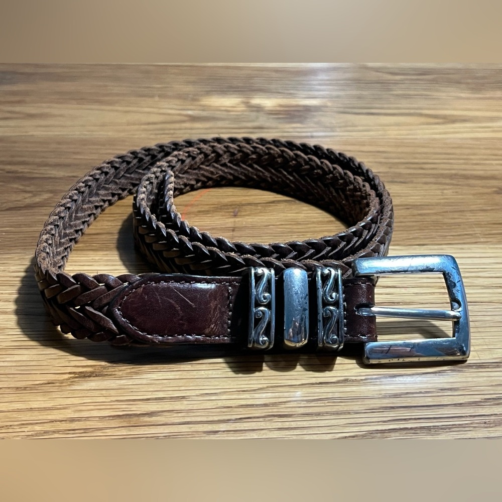 Brighton Braided Leather Belt | Brown | Silver Buckle | Size L / 34